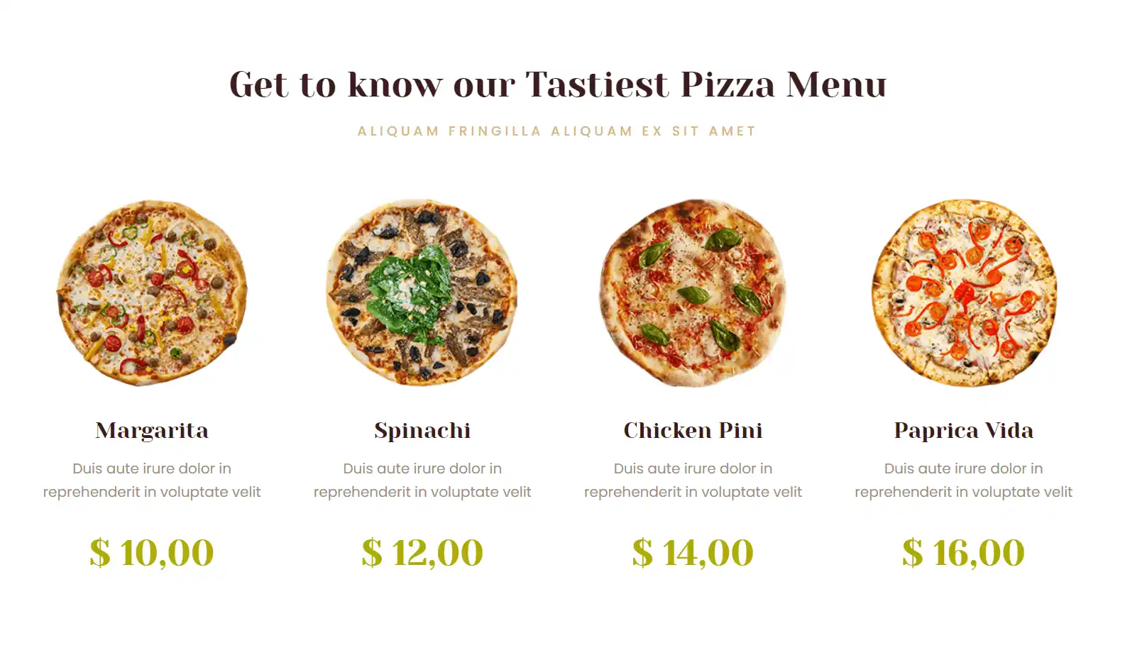 Pizza Website Menu