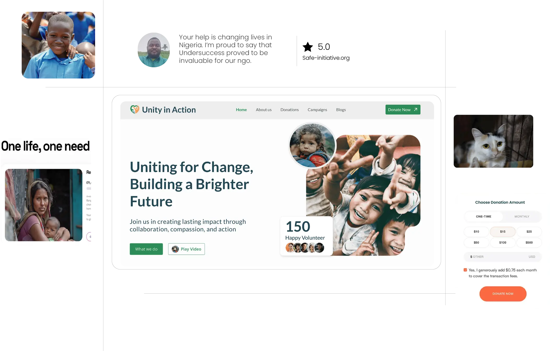 Hero section with testimonial